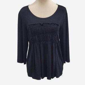 Susan Graver Black Ruffled Blouse 3/4 Sleeve (XS)